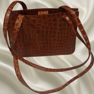 Vintage DKNY Brown Crocodile‑Embossed Leather Shoulder Bag Satchel